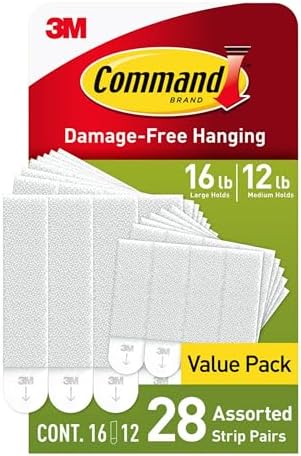 Command 15 lb & 10 lb Large and Medium Picture Hanging Strips 28 Assorted Pairs (56 Command Strips), Damage Free Hanging Picture Hangers, Wall Hanging Strips for Home Decor, White Adhesive Strips