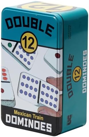Front Porch Classics, Double 12 Colored Dot Dominoes Set On-The-Go Travel Storage Tin, 2 to 8 Players Ages 8 to 99