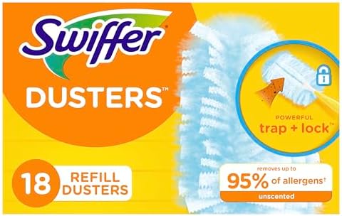 Swiffer Dusters Refill for Cleaning, Feather & Microfiber Duster Disposable Alternative, for Dusting Furniture, Blinds, Ceiling Fans, Walls, Helps Remove Allergens, Unscented, 18ct