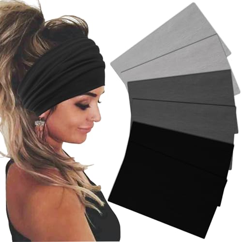 Wide Headbands For Women Stretch Headband Boho Head Bands Women's Hair Band Turban Workout Hairband Accessories Black Gray 6 Pack