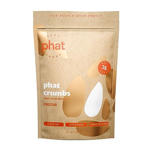 Real Phat Foods Keto Bread Crumbs - Gluten Free, Paleo Friendly, Low Carb, Grain Free, Almond Flour Breadcrumbs 2 Net Carbs - Cheddar 8 Ounce (Pack of 1)