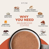 RYZE Mushroom Coffee | 6 Adaptogenic Mushrooms | USDA Organic | Instant Coffee | MCT Oil | USA Grown | Better Energy, Focus, Digestion, Immunity | Cordyceps, Lion’s Mane, Turkey Tail | 30 servings