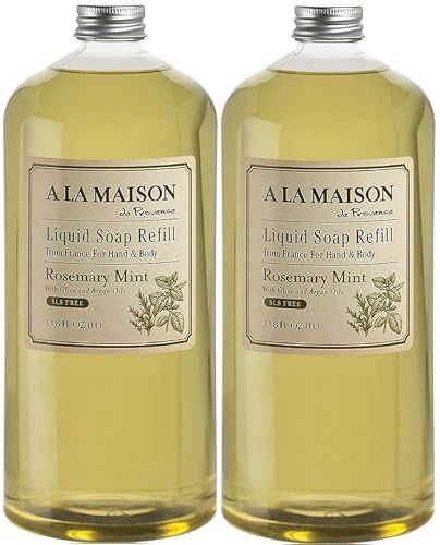 A LA MAISON French Liquid Hand Soap Refill, Rosemary Mint - Natural Hand Wash Made with Essential Oils - Biodegradable, Plant-Based, Vegan, Cruelty-Free, Alcohol & Paraben Free (33.8 oz, 2 Pack)