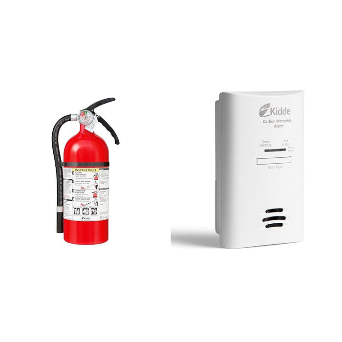 Kidde Fire Extinguisher for Home & Office Use, 2-A:10-B:C, 7.13 Lbs., Hose & Wall Mount (Included) & Carbon Monoxide Detector, Plug in Wall with AA Battery Backup, Test-Hush Button