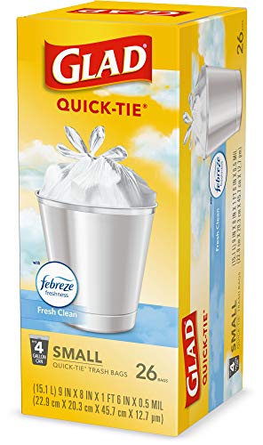 Glad Trash Bags, Small Garbage Bags - OdorShield 4 Gallon White Trash Bag, Gain Fresh Scent with Febreze - 26 Count (Pack of 6)