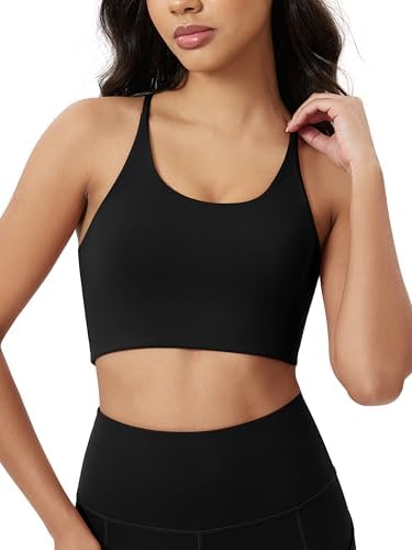 ODODOS Halter Sports Bra for Women Non Padded Strappy Cropped Tops Workout Yoga Crop