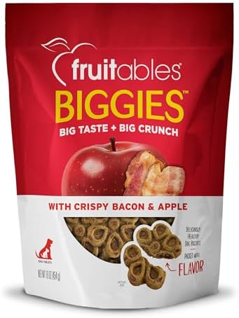 Fruitables Biggies Dog Biscuits – Crunchy Dog Biscuits Made with Pumpkin – Healthy Dog Treats Packed with Real Fruit Flavor – Free of Wheat, Corn and Soy – Crispy Bacon & Apple – 16 oz