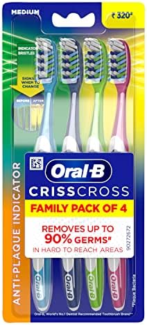 Oral B Criss Cross - Family pack of 4 toothbrushes – Medium,for adults,Manual,Multicolor