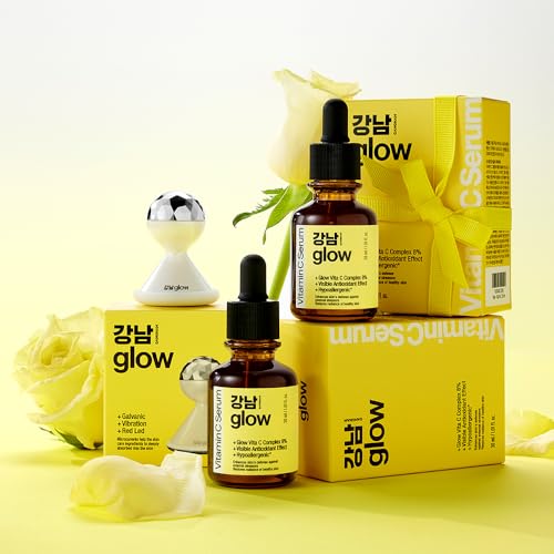GANGNAM GLOW Vitamin C Serum 1.01 oz(Pack of 2) + Galvanic Red LED Booster - Mothers Day Gifts for Mom I Korean Skin Care I Vitamin E & Hyaluronic Acid Serum for Face I Face Moisturizer for Women