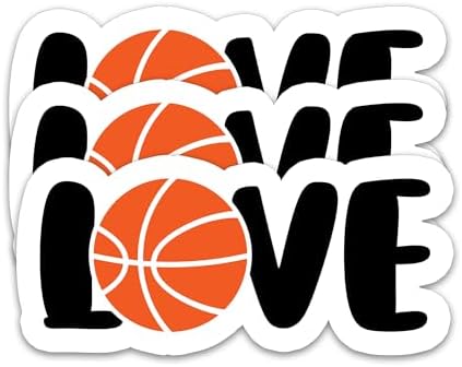 (3Pcs) Love Basketball Sticker Basketball Heart Sticker Basketball Accessories Basketball Lover Basketball Decals, Waterproof Vinyl Decal for Book Laptop Phone Tumbler Water Bottle, 3" x 1.4"