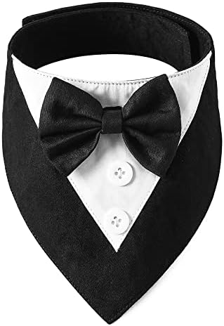 ADOGGYGO Formal Dog Tuxedo, Wedding Dog Bandana Collar with Bowtie, Adjustable Puppy Birthday Wedding Tux Outfit for Small Dogs Pets (S, Black)