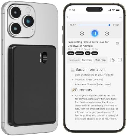 AI Voice Recorder with Transcription & Summarization: 1536Kbps Recording Device with App Control Support 59 Languages, 64GB (400H Storage), 55H Battery Life, Perfect for Lectures, Meetings, Interview