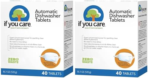 If You Care Dishwasher Tablets 40 Count - Powerful, Plant Based, Concentrated, Biodegradable, Natural Dish Cleaner Detergent, Dishwashing Soap Tabs (Pack of 2)