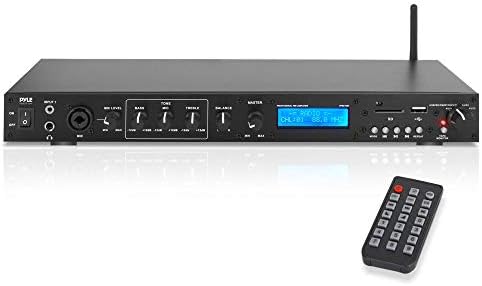 Pyle Rack Mount Studio Pre-Amplifier - Audio Receiver System w/ Digital LCD Display Bluetooth FM Radio Recording Mode Remote Control USB Flash or SD Card Reader Input and Output Jack - PPRE70BT