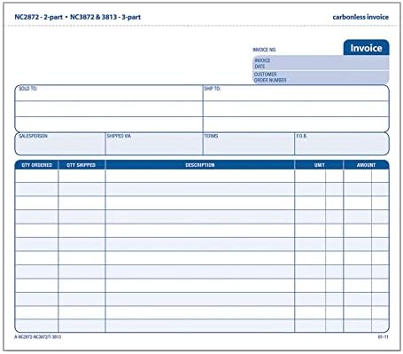 Adams Invoice Unit Sets, 7.44 x 8.5 Inch, 3-Part, Carbonless, White/Canary/Pink, 50 Sets per Pack (NC3872-50)