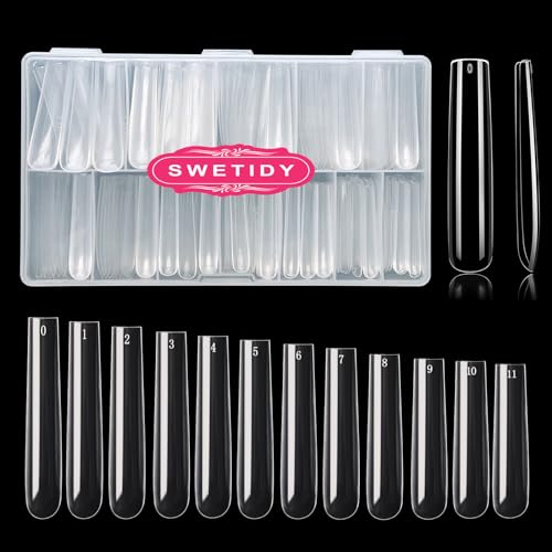 3XL Square Full Cover Nail Tips,SWETIDY 360PCS XXXL Straight Tapered Square Press on Nail Tips with Box for Nail Salons and DIY Nail Art, 12 Sizes with Box