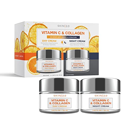 Vitamin C & Collagen Day & Night Face Moisturizer Cream - Dermatologist Tested, Brightening, Anti-Aging, Clean Beauty, Cruelty-Free Korean Skincare for All Skin Types - 1.69 oz (2-Pack)