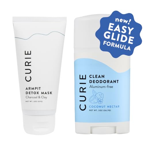 Curie Aluminum Free Deodorant - New Easy Glide Formula - Natural Deodorant, Paraben Free, Cruelty Free, Non-Toxic, Coconut Nectar 2oz Stick and Armpit Detox Mask