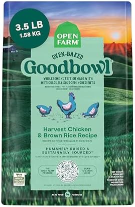 Open Farm Goodbowl, Oven-Baked Small Batch Dry Dog Food - Harvest Chicken & Brown Rice Recipe, Includes Non-GMO Produce & Grains, 3.5lb Bag (56oz Bag)