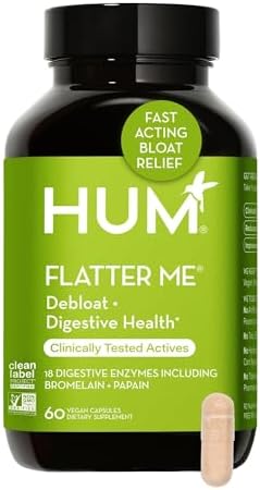 HUM Flatter Me Digestive Enzymes Bloating Supplement - Fast-Acting Bloat Relief for Digestive Health & Debloating Multi Enzyme | Bloat Pills, Anti Bloat Pills, Vegan 60 Servings