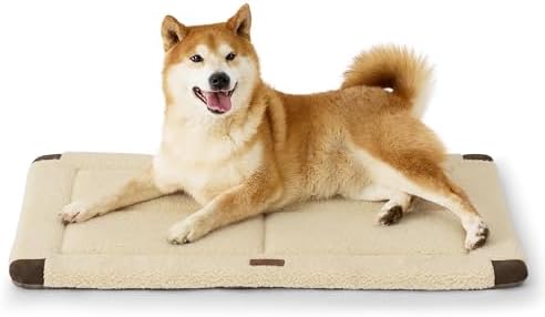 Bedsure Washable Dog Crate Bed for Large Dogs, Reversible Foam Floor Dog Mat, Lightweight Travel Flat Pet Beds for Indoor & Outdoor Dogs (35" x 23", Beige)