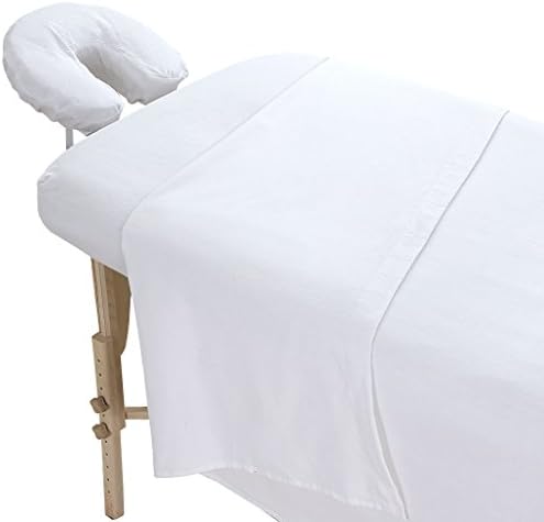 LONDON LINENS Pack of 2 Extra Thick 3 Piece Massage Table Sheets Set - 100% Natural Cotton Flannel - Includes Massage Table Cover, Massage Fitted Sheet, and Massage Face Rest Cover (White)