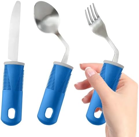 Adaptive Utensils (3-Piece) - Bendable Adaptive Utensils Weighted Stainless Steel Set, Non-Slip Handles for Hand Tremors, Arthritis, Disabled People,Parkinson’s or Elderly,Knives, Fork, Spoons