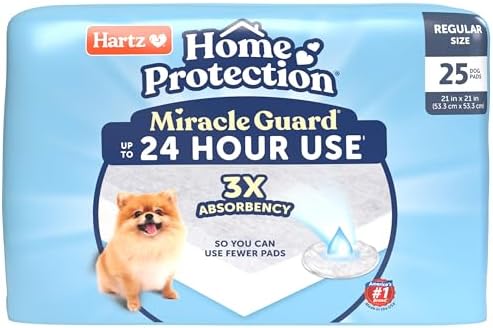 New! Hartz Home Protection Miracle Guard Dog Pads, Regular Size 25 Count, 3X Absorbency & 3X Longer use, Won't Leak and Odor Eliminating