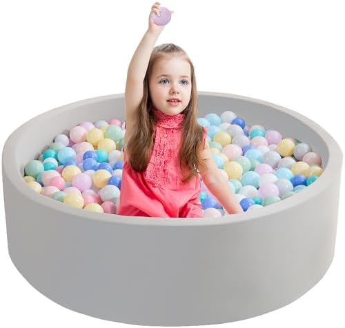 Ball Pit for Toddlers 35.43''x11.81 Baby Ball Pit Soft Memory Foam Ball Pit Round Kids Ball Pit Indoor and Outdoor Game Kids Play Ball Pool Ideal Gift for Girls and Boys (Grey, NO Balls)