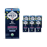 West Life Organic Soy Milk, Unsweetened Plain, Low Sugar, 9g of Protein, Vegan Dairy Alternative, Lactose-Free, Shelf Stable, 32oz (Pack of 6)