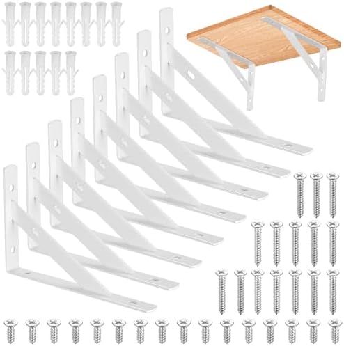 8 Pcs Heavy Duty Shelf Brackets, Floating Metal Shelf Brackets, Metal Wall Mount L Shaped Shelves Support Angle Brackets for Heavy Duty Floating Shelves Shelf Brackets (3.7 inch x 6 inch White)