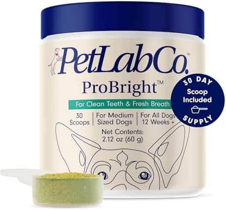 PetLab Co. ProBright Dental Powder - Dog Breath Freshener - Teeth Cleaning Made Easy – Targets Tartar & Bad Breath - Formulated for Medium Size Dogs