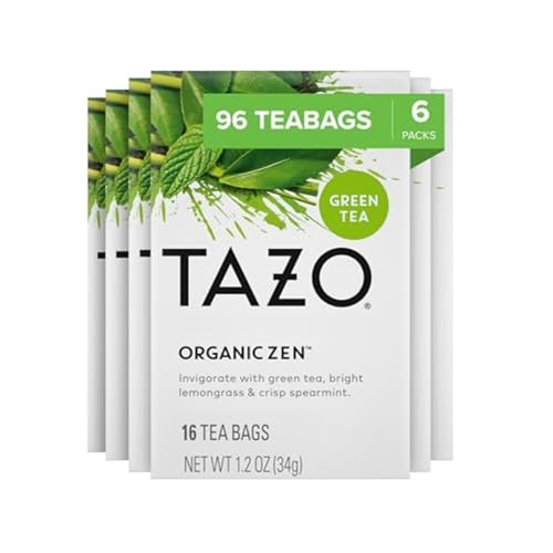 Tazo Regenerative Organic Zen Green Tea, Fair Trade, Kosher, USDA Certified Organic, Non-GMO, 16 Tea Bags (Pack of 6)