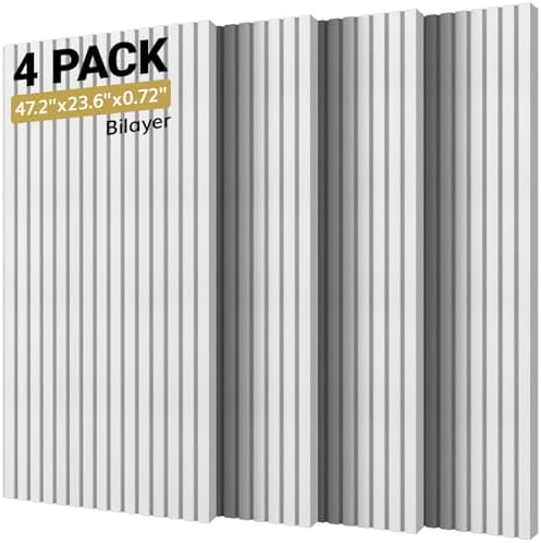 TONOR 4-Pack Bilayer Acoustic Panels Large Self-adhesive, 47.2” * 23.6” * 0.72” Adhesive Wall Panel, Large Soundproof Tiles for Echo Absorbtion, Acoustical Barrier of Polyester Fiber, White