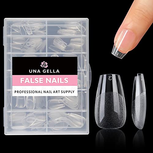 UNA GELLA Short Coffin Fake Nails 216pcs Short Coffin Press on Nails Pre-shape Short Coffin Gel Nail Tips for Full Cover Acrylic Nails False Nails For Nail Extension Home DIY Salon 12 Sizes Gelly Tips