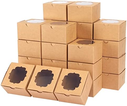 TOMNK 100pcs Cookie Boxes, 4x4x2.5 Inch Small Bakery Boxes for Cupcakes Chocolate Strawberries Muffins, Brown