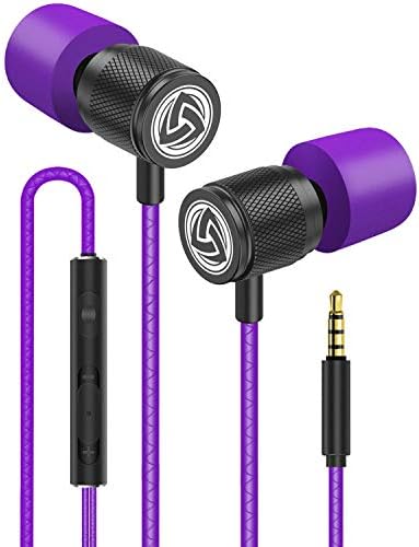LUDOS Ultra Wired Earbuds in-Ear Headphones, 5 Years Warranty, Earphones with Microphone, Noise Isolating Ear Buds, Memory Foam for iPhone, Samsung, School Students, Kids, Women, Small Ears - Purple