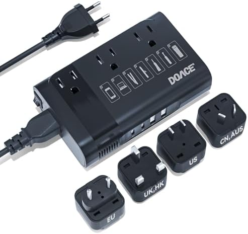 DOACE 350W Voltage Converter, Ai 220V to 110V Converter and 50Hz to 60Hz Transformer, Power Converter Adapter Combo US to AU, UK, European Travel Plug Adapter for Hair Straightener Laptop Cell Phone