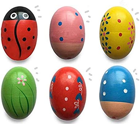 JoFAN 6 Pack Wooden Percussion Musical Shake Eggs Easter Egg Shakers for Kids Boys Girls Toddlers Easter Gifts Easter Basket Stuffers Fillers