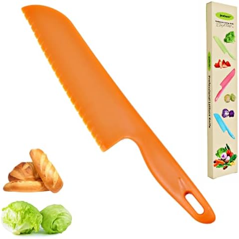 jawbush 11" Plastic Serrated Bread Knife to Cut Veggies, Salad, Cake or Brownies, Professional Lettuce Knife to Prevent Browning, Nylon Knife for Nonstick Pans, Durable and BPA free, Orange