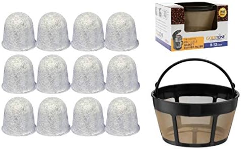 GOLDTONE Reusable 8-12 Cup Basket Coffee Filter fits Hamilton Beach Coffee Makers and Brewers + 12 Charcoal Water Filters (Combo Pack)