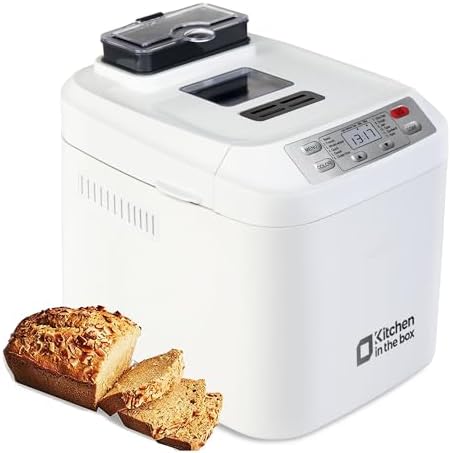 Bread Machine, Kitchen in the box 2LB 12-IN-1 Bread Maker, Gluten-Free Setting, Auto Fruit Nut Dispenser & Nonstick Pan, 2 Loaf Sizes,13H Reserve & 1H Keep Warm (White)