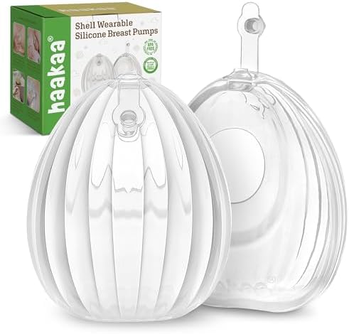 haakaa Shell Wearable Silicone Breast Pump - Silicone Hands Free Breast Pump - Passive Breast Milk Collector Shell for Newborns - Breastfeeding Essentials - 4oz/120ml,2 Count
