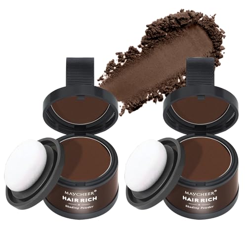 2PCS Maycheer Hairline Shadow Powder, Waverloo Magic Root Cover Up, Enhance Hairline Powder for Thinning Hair, Waterproof Multi-Function Root Touch Up Hair Powder for Women Men (Medium Brown)