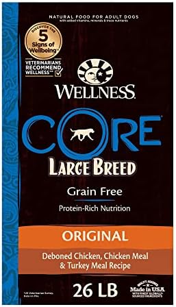 Wellness CORE Grain-Free High-Protein Large Breed Adult Dry Dog Food, Made in USA with Real Chicken & Natural Ingredients, With Glucosamine & Chondroitin to Support Joint Health (26-Pound Bag)