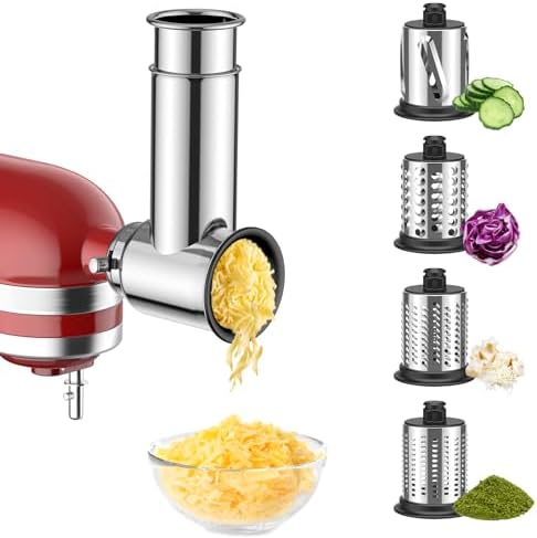 Stainless Steel Slicer Shredder Attachment for KitchenAid Stand Mixer, Cheese Grater, Salad Maker, Grinding Powder, Cheese Kitchenaid Attachment with 4 Blades
