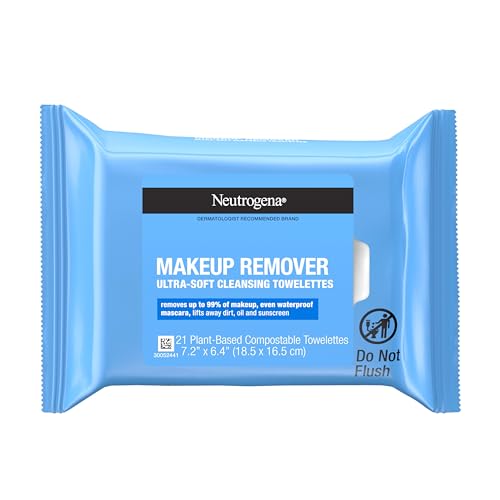 Neutrogena Makeup Remover Wipes, Daily Facial Cleanser Towelettes, Gently Cleanse and Remove Oil & Makeup, Alcohol-Free Makeup Wipes, 21 ct