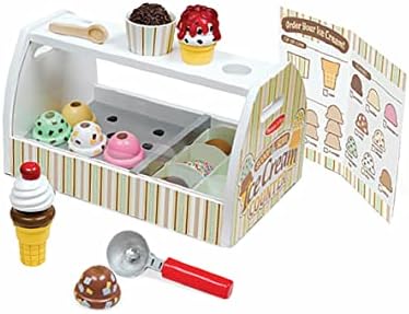 Melissa & Doug Wooden Scoop and Serve Ice Cream Counter With Play Food and Accessories (28 Pcs) Pretend Food, Ice Cream Toys, For Kids Ages 3+