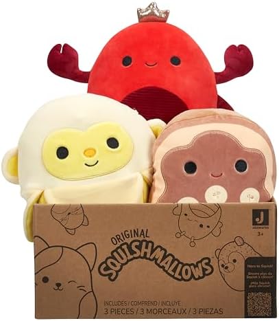 Squishmallows Official Kellytoy 8" Plush Mystery Pack - Styles Will Vary in Surprise Box That Includes Three 8" Plush