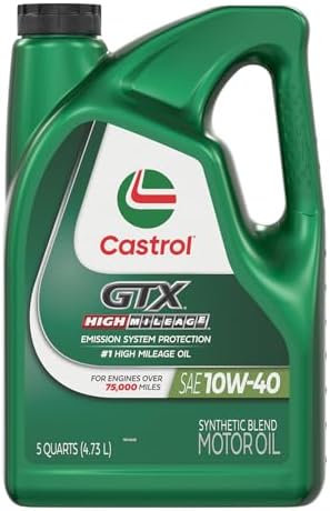 Castrol GTX High Mileage 10W-40 Synthetic Blend Motor Oil, 5 Quarts